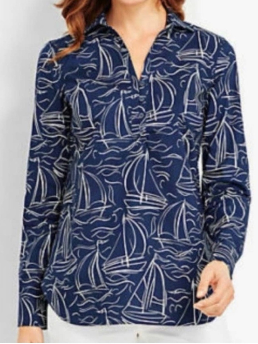 Talbots Long Sleeve  Shirt with Sailboats